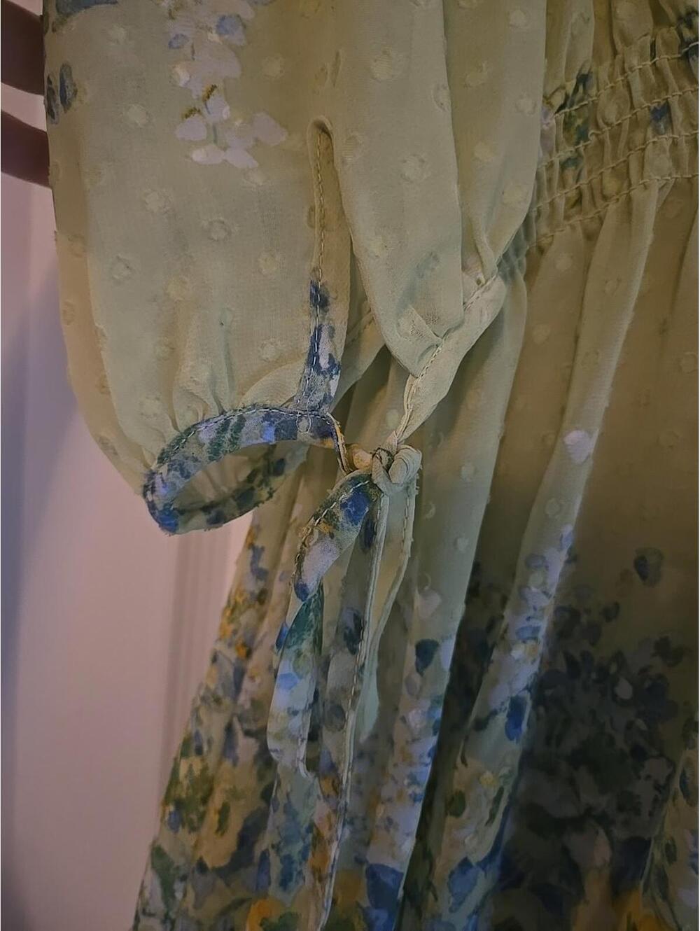 Taylor Dress Sz 8 Floral Pepulum Balloom Sleeves Boho Cottagecore smocked Summer - Picture 8 of 9